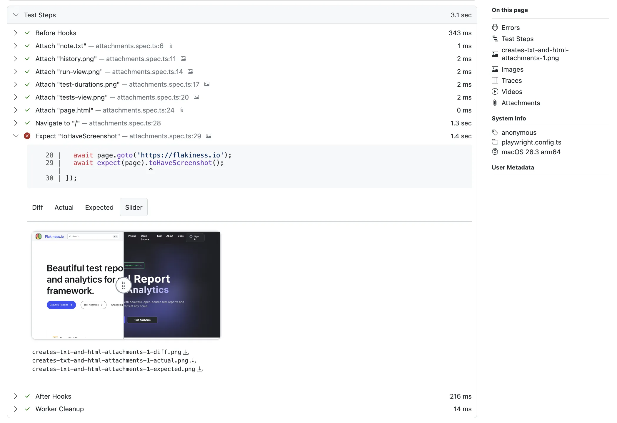 Inline attachments in the Report Viewer, attributed to individual test steps